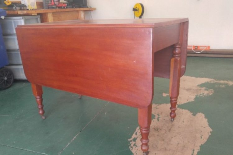 Antique Drop Leaf Table On Wheels