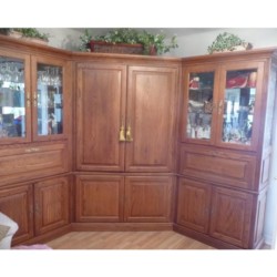 Solid oak corner media center and two (2) cabinets